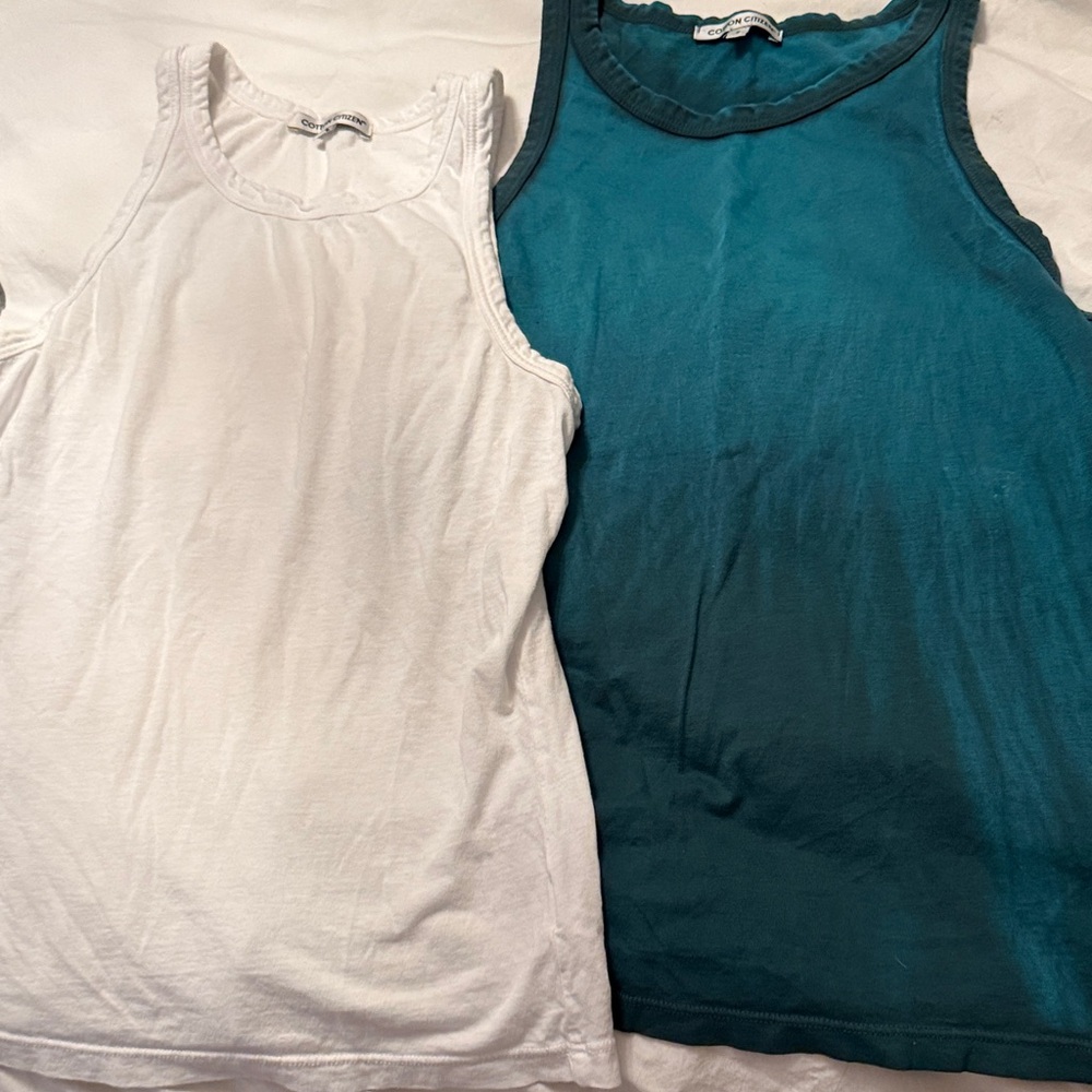 Cotton Citizen Teal and White Tank Tops